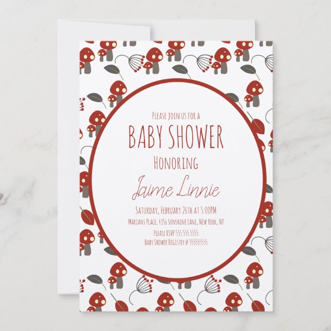 Cute Mushroom  Baby Shower Garden Forest Invitation (Front)