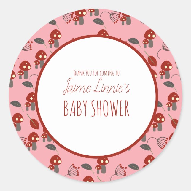Cute Mushroom  Baby Shower Garden Forest Thank You Classic Round Sticker (Front)