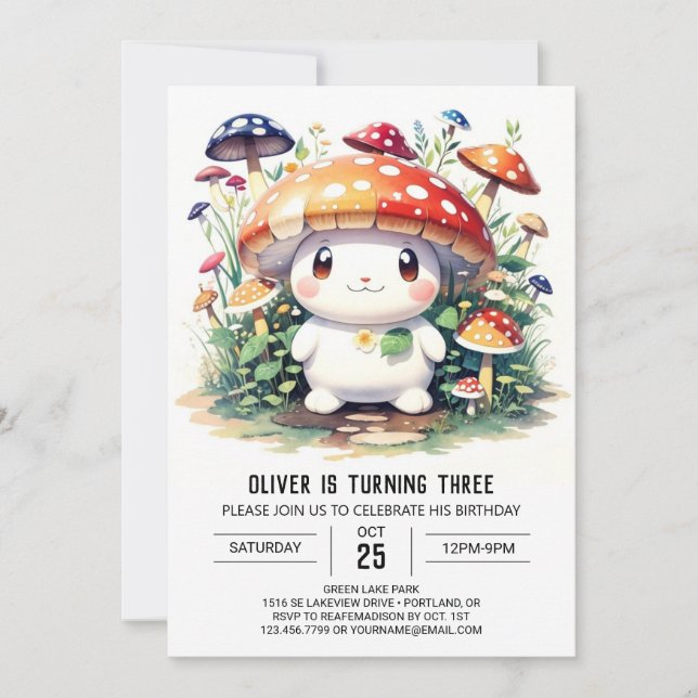 Cute Mushroom Birthday Invitation (Front)
