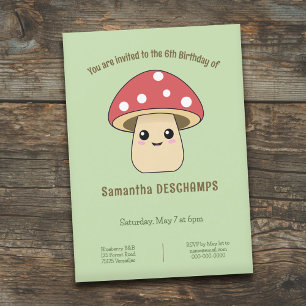 Cute Mushroom Birthday Invitation