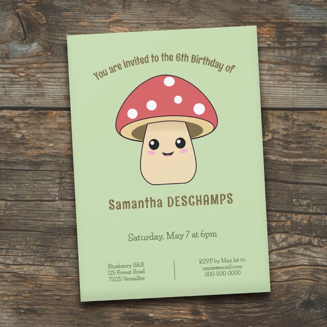 Cute Mushroom Birthday Invitation (Cute Mushroom Birthday Invitation)
