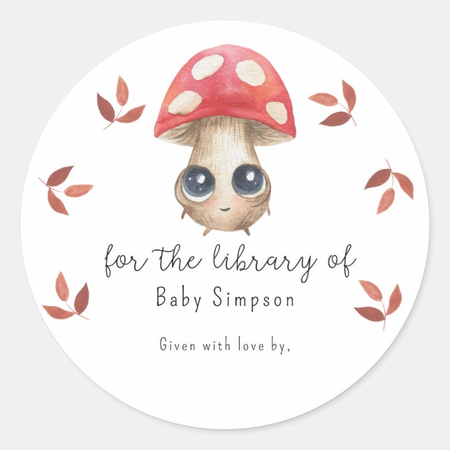 Cute mushroom - bookplate, books for baby classic round sticker (Front)