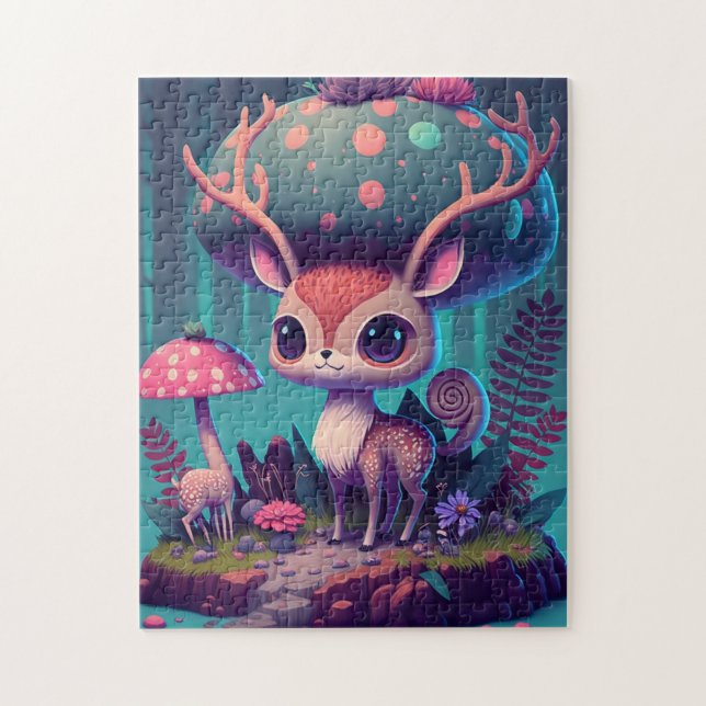 Cute Mushroom Deer Fantasy Art Jigsaw Puzzle (Vertical)
