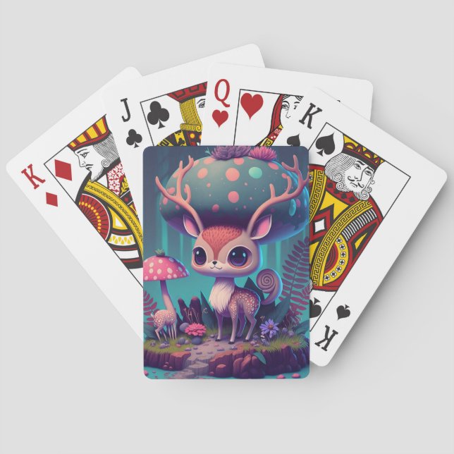 Cute Mushroom Deer Fantasy Art Playing Cards (Back)