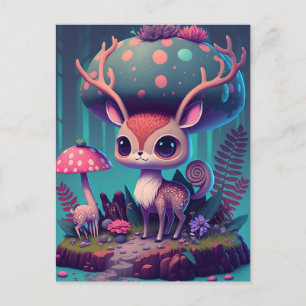 Cute Mushroom Deer Fantasy Art Postcard