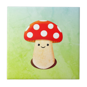 Cute Mushroom Drawing Ceramic Tile