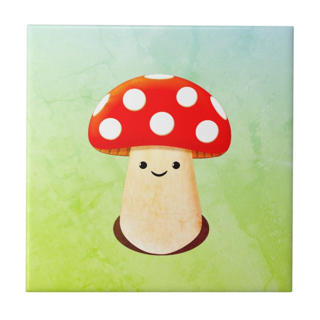 Cute Mushroom Drawing Ceramic Tile (Front)