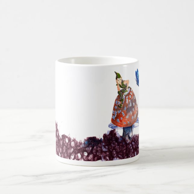 Cute Mushroom Fairy and Butterfly with Hollyhock Coffee Mug (Center)
