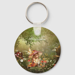 Cute Mushroom Fairy in the Forest Key Ring