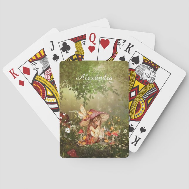 Cute Mushroom Fairy in the Forest Playing Cards (Back)