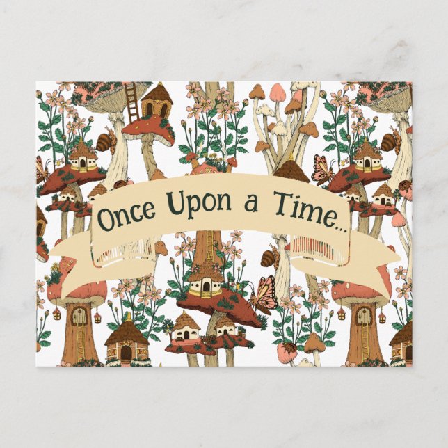 Cute Mushroom Fairytale Moving Announcement Postcard (Front)