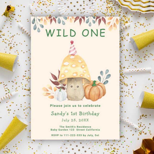 Cute mushroom fall flora 1st Birthday Party  Invitation (Creator Uploaded)
