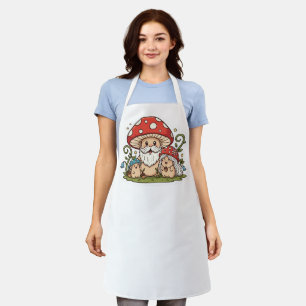 Cute Mushroom Family Cool Printed Adult Apron