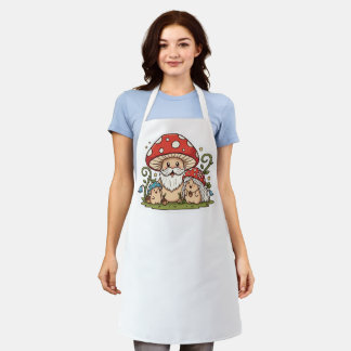 Cute Mushroom Family Cool Printed Adult Apron