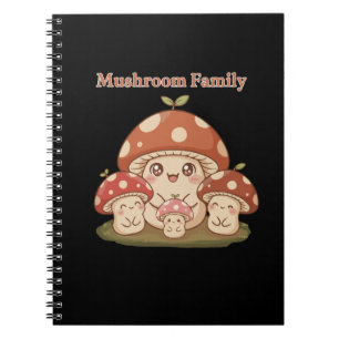 Cute Mushroom Family Retro Kawaii Forest Fungi Art Notebook