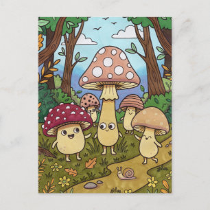 Cute Mushroom Forest Woodland Toadstool Whimsical Postcard