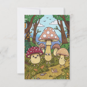 Cute Mushroom Forest Woodland Toadstool Whimsical Thank You Card
