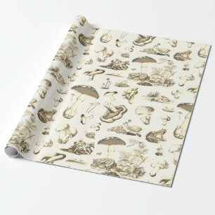 Cute Mushroom Frog Snail Forest Beige Pattern Wrapping Paper