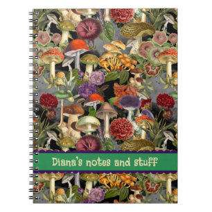 Cute mushroom fungi grey garden notebook