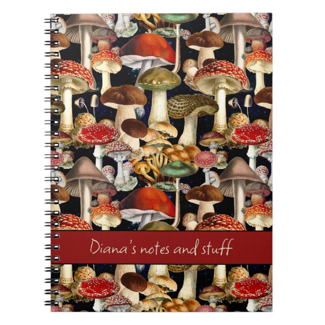 Cute mushroom fungi red black pattern notebook (Front)