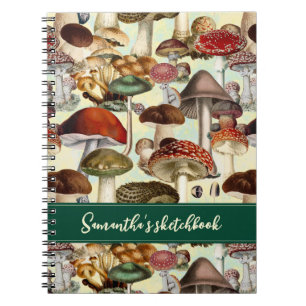 Cute mushroom fungi red white pattern notebook