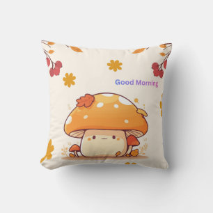 Cute Mushroom & Good Morning Print Throw Pillow -
