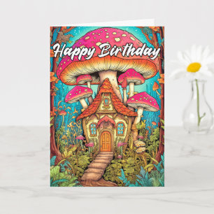 Cute Mushroom House Illustration Card