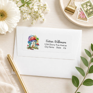 Cute Mushroom House Whimsical Watercolor Custom Return Address Label