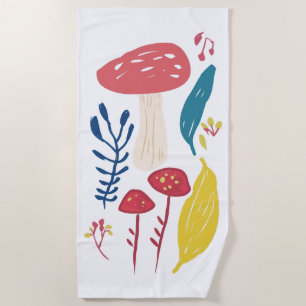 Cute mushroom illustration beach towel