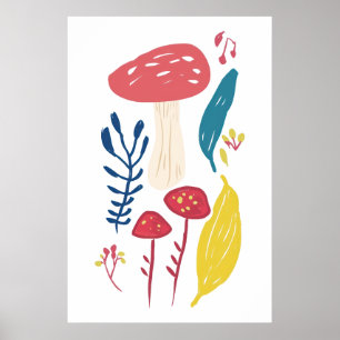 Cute mushroom illustration poster