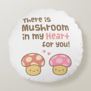 Cute Mushroom in my Heart For You Sweet Love Round Cushion