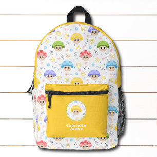 Cute Mushroom Kids Cartoon Personalised Name Printed Backpack