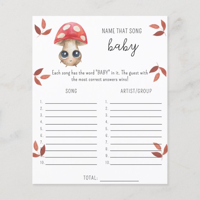 Cute mushroom - Name that song baby shower game (Front)