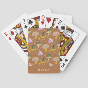 Cute Mushroom Pattern Autumn Gold Personalised Playing Cards