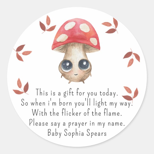 Cute mushroom - Prayer candle label  (Front)