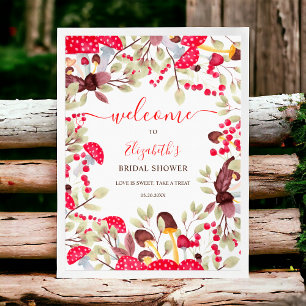 Cute mushroom rustic forest baby shower welcome poster