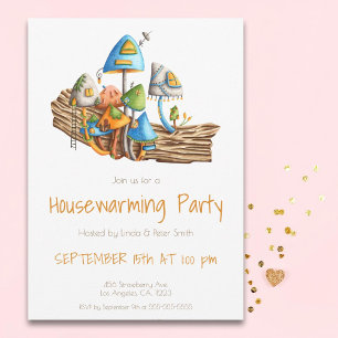 Cute Mushroom Village Illustration Housewarming Invitation
