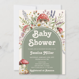 Cute Mushroom Watercolor Baby Shower Invitation