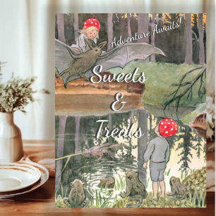 Cute Mushroom Woodland Baby Shower Sweets  Pedestal Sign