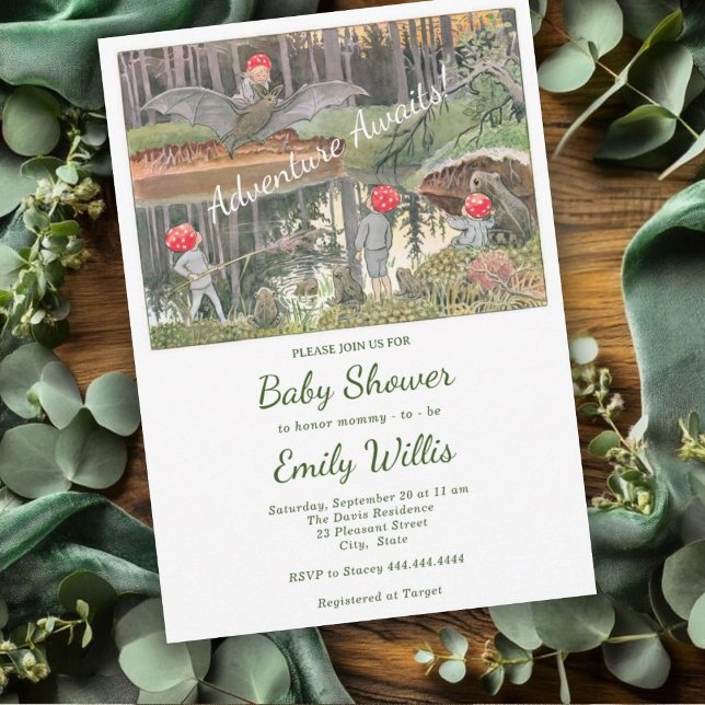 Cute Mushroom Woodland Frog Baby Shower  Invitation (Creator Uploaded)