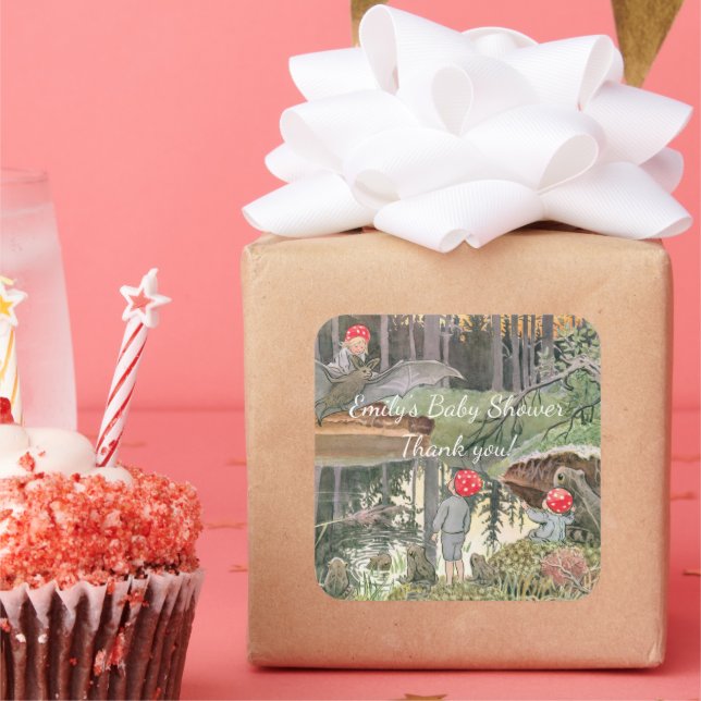 Cute Mushroom Woodland Frog Baby Shower  Square Sticker (Party)