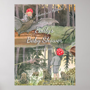 Cute Mushroom Woodland Frog Baby Shower Welcome Poster