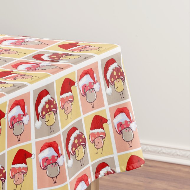 Cute Mushroomcore Santa Christmas Mushrooms Tablecloth (In Situ)