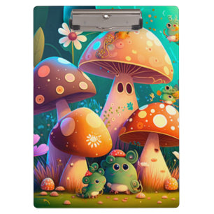 Cute mushrooms and flowers bugs green   clipboard