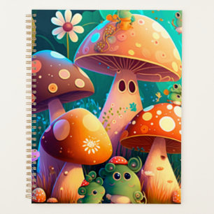 Cute mushrooms and flowers bugs green planner