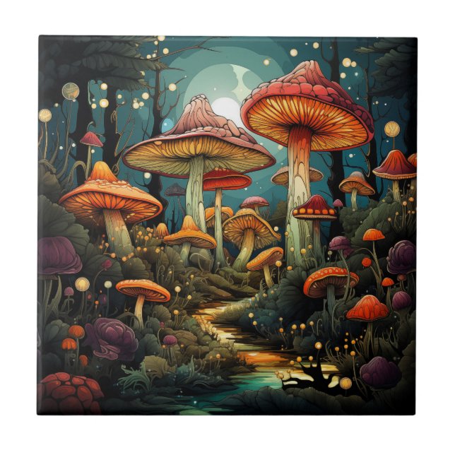 Cute mushrooms ceramic tile (Front)