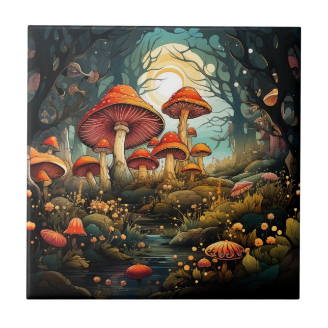 Cute mushrooms ceramic tile (Front)