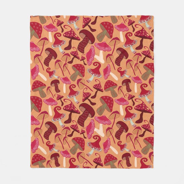 Cute Mushrooms Fleece Blanket (Front)