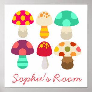 Cute mushrooms girls's room design poster