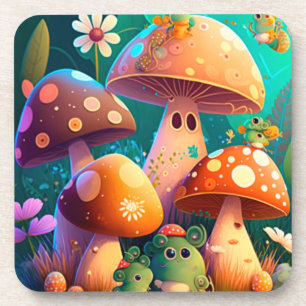 Cute mushrooms in the forest  coaster